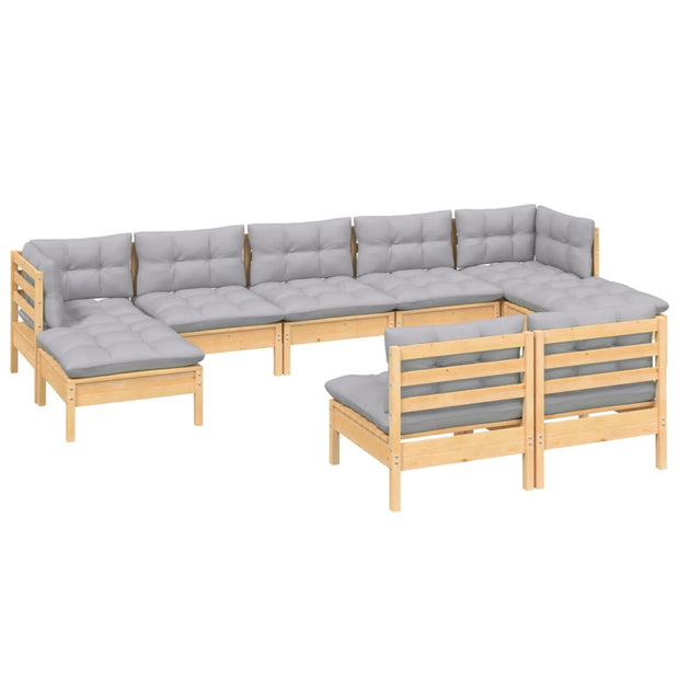 9 Piece Patio Lounge Set with Gray Cushions Pinewood