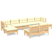 9 Piece Patio Lounge Set with Cream Cushions Pinewood