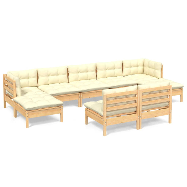 9 Piece Patio Lounge Set with Cream Cushions Pinewood