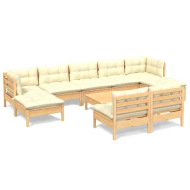 10 Piece Patio Lounge Set with Cream Cushions Pinewood