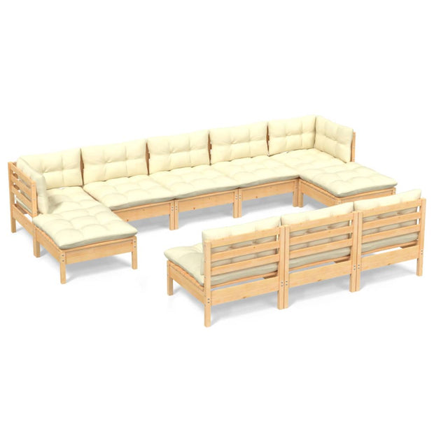 10 Piece Patio Lounge Set with Cream Cushions Pinewood