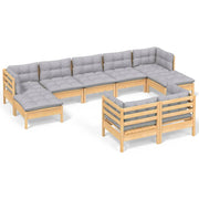 9 Piece Patio Lounge Set with Gray Cushions Solid Pinewood