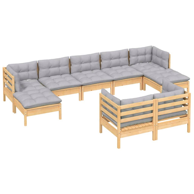 9 Piece Patio Lounge Set with Gray Cushions Solid Pinewood