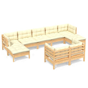 9 Piece Patio Lounge Set with Cream Cushions Solid Pinewood