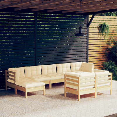 9 Piece Patio Lounge Set with Cream Cushions Solid Pinewood