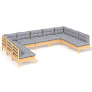 9 Piece Patio Lounge Set with Gray Cushions Solid Pinewood