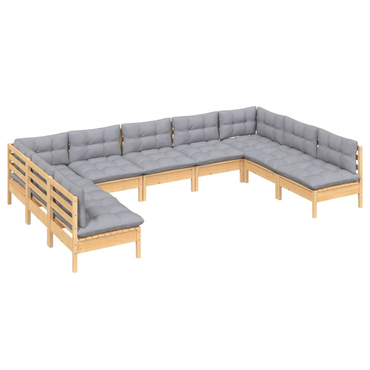 9 Piece Patio Lounge Set with Gray Cushions Solid Pinewood