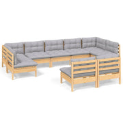 9 Piece Patio Lounge Set with Gray Cushions Solid Pinewood