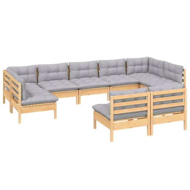 9 Piece Patio Lounge Set with Gray Cushions Solid Pinewood