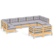 9 Piece Patio Lounge Set with Gray Cushions Solid Pinewood