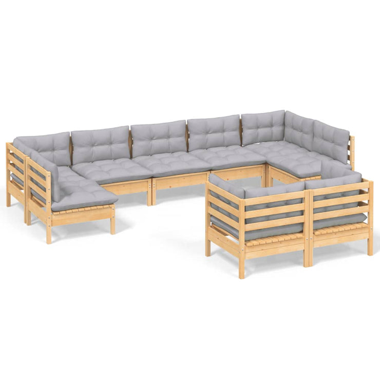 9 Piece Patio Lounge Set with Gray Cushions Solid Pinewood