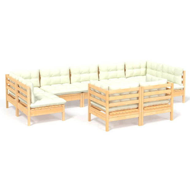 9 Piece Patio Lounge Set with Cream Cushions Solid Pinewood