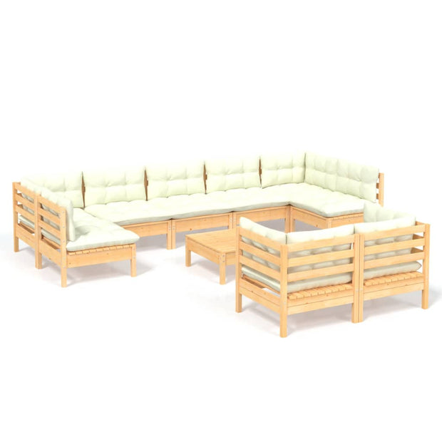 10 Piece Patio Lounge Set with Cream Cushions Solid Pinewood