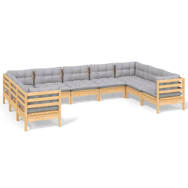 9 Piece Patio Lounge Set with Gray Cushions Pinewood