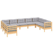 9 Piece Patio Lounge Set with Gray Cushions Pinewood