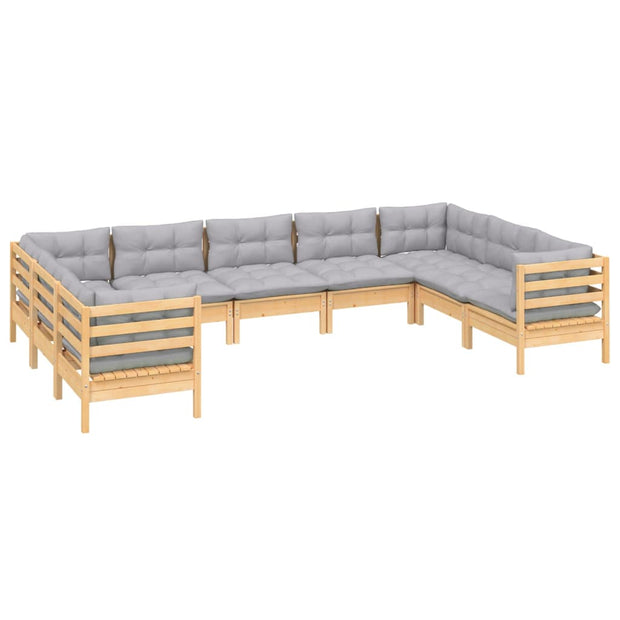 9 Piece Patio Lounge Set with Gray Cushions Pinewood