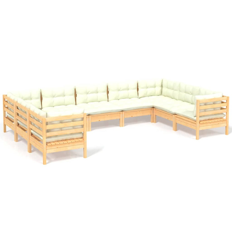 9 Piece Patio Lounge Set with Cream Cushions Pinewood