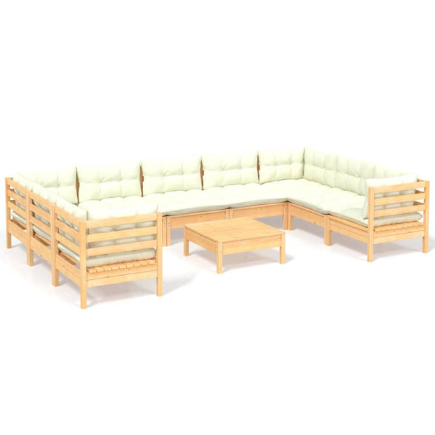 10 Piece Patio Lounge Set with Cream Cushions Pinewood