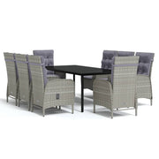 9 Piece Patio Dining Set with Cushions Gray and Black