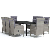 9 Piece Patio Dining Set with Cushions Gray and Black