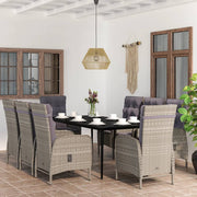 9 Piece Patio Dining Set with Cushions Gray and Black