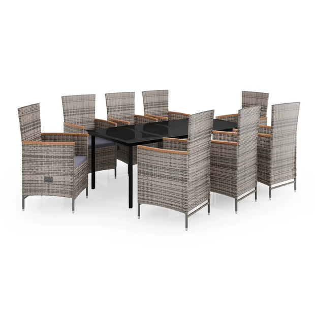 9 Piece Patio Dining Set with Cushions Gray