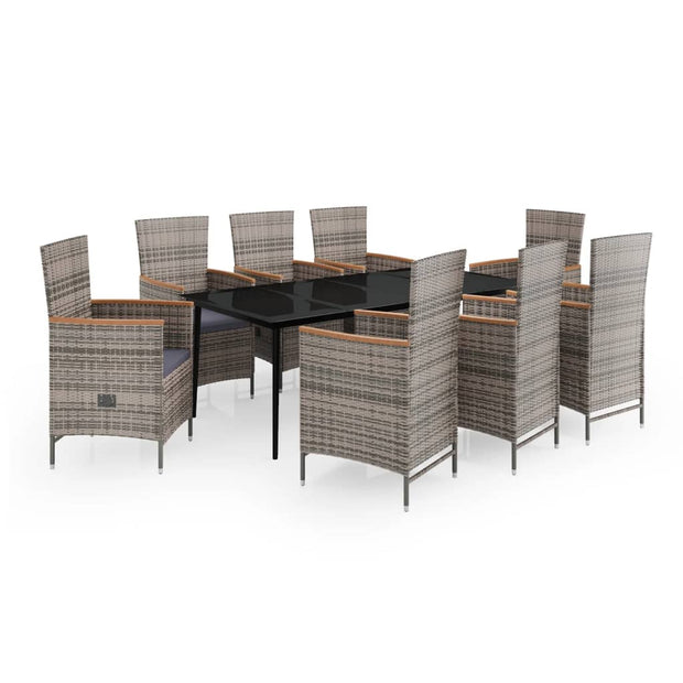 9 Piece Patio Dining Set with Cushions Gray