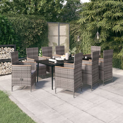 9 Piece Patio Dining Set with Cushions Gray