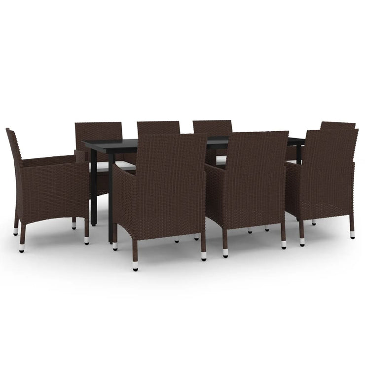 9 Piece Patio Dining Set with Cushions Poly Rattan and Glass