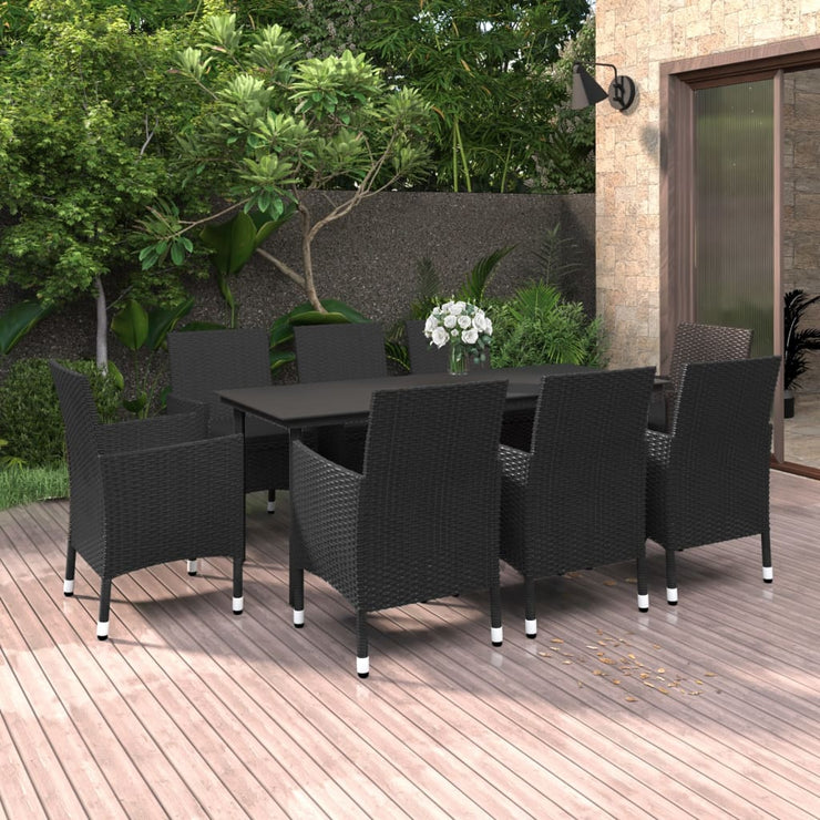 9 Piece Patio Dining Set with Cushions Poly Rattan and Glass