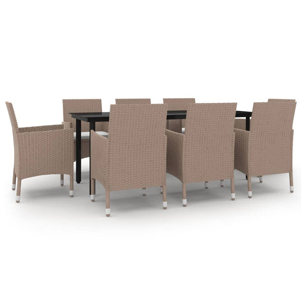 9 Piece Patio Dining Set with Cushions Poly Rattan and Glass