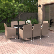 9 Piece Patio Dining Set with Cushions Poly Rattan and Glass