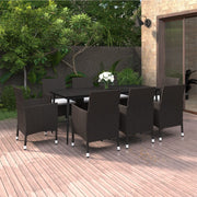 9 Piece Patio Dining Set with Cushions Poly Rattan and Glass