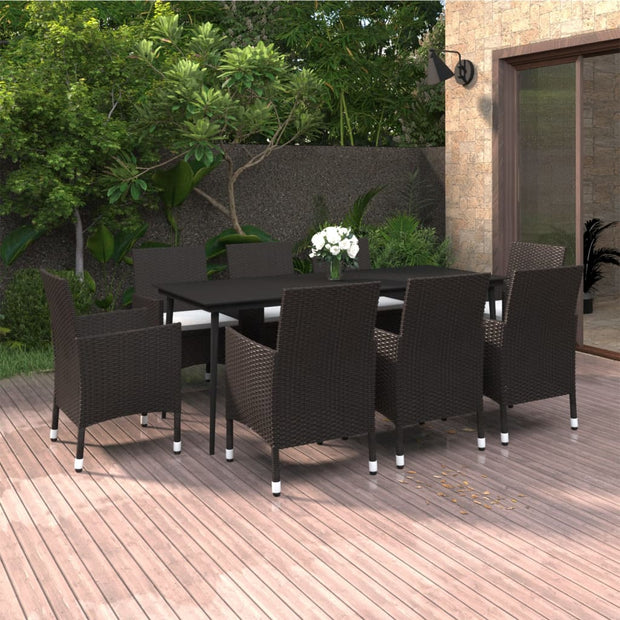 9 Piece Patio Dining Set with Cushions Poly Rattan and Glass