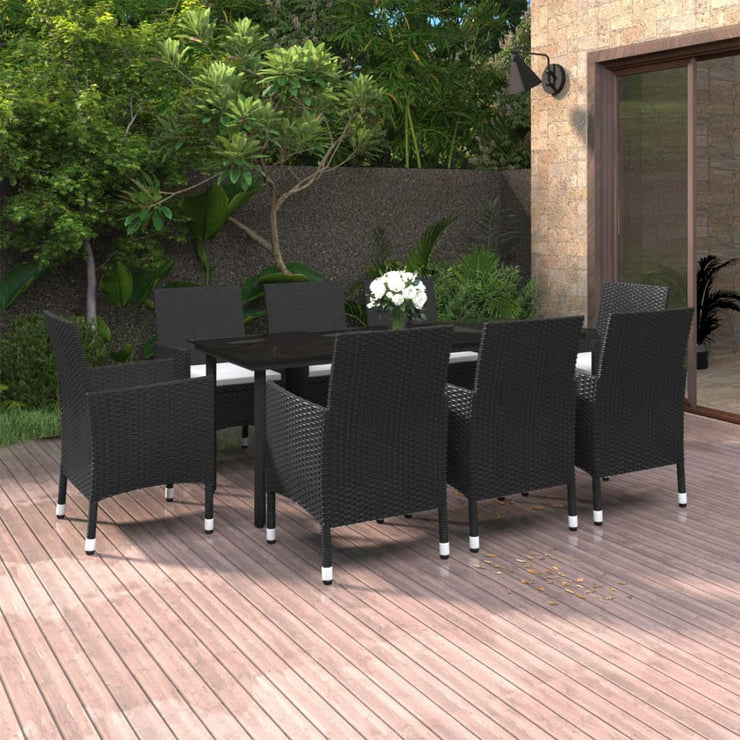 9 Piece Patio Dining Set with Cushions Poly Rattan and Glass