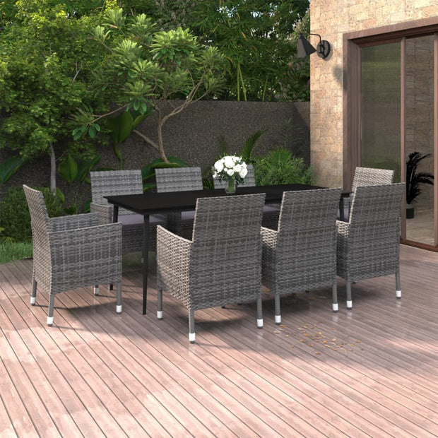 9 Piece Patio Dining Set with Cushions Poly Rattan and Glass