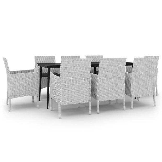 9 Piece Patio Dining Set with Cushions Poly Rattan and Glass