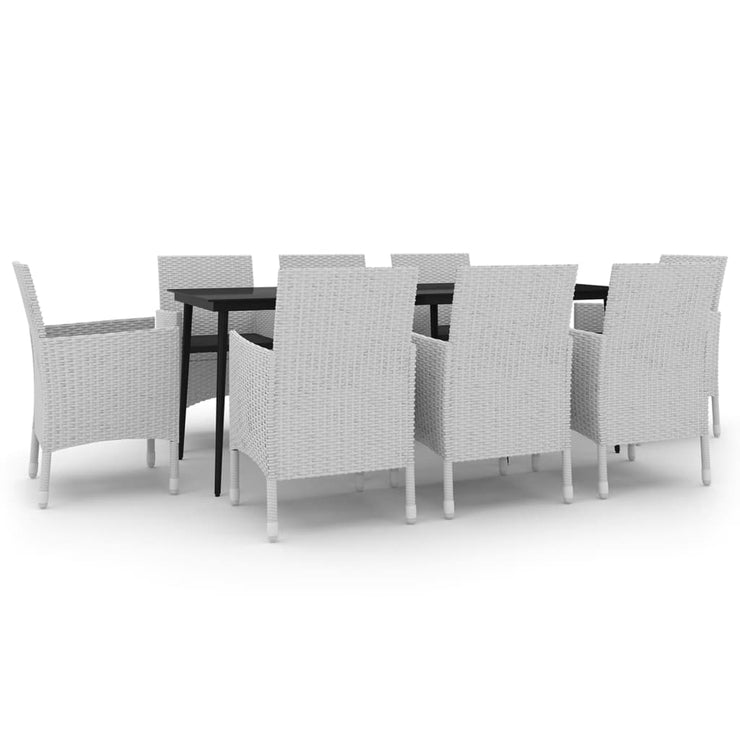 9 Piece Patio Dining Set with Cushions Poly Rattan and Glass