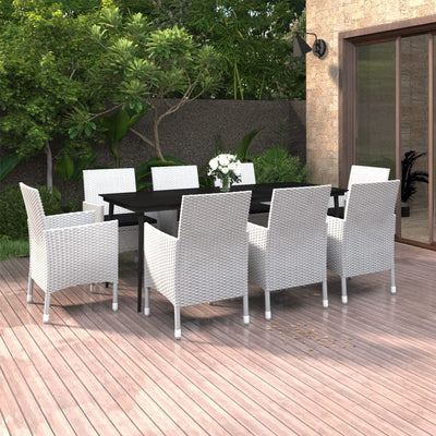 9 Piece Patio Dining Set with Cushions Poly Rattan and Glass