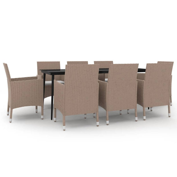 9 Piece Patio Dining Set with Cushions Poly Rattan and Glass