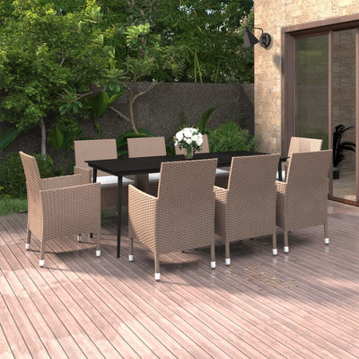 9 Piece Patio Dining Set with Cushions Poly Rattan and Glass