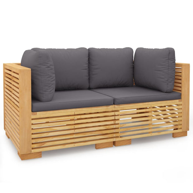 Patio Corner Sofas with Cushions 2 pcs Solid Wood Teak