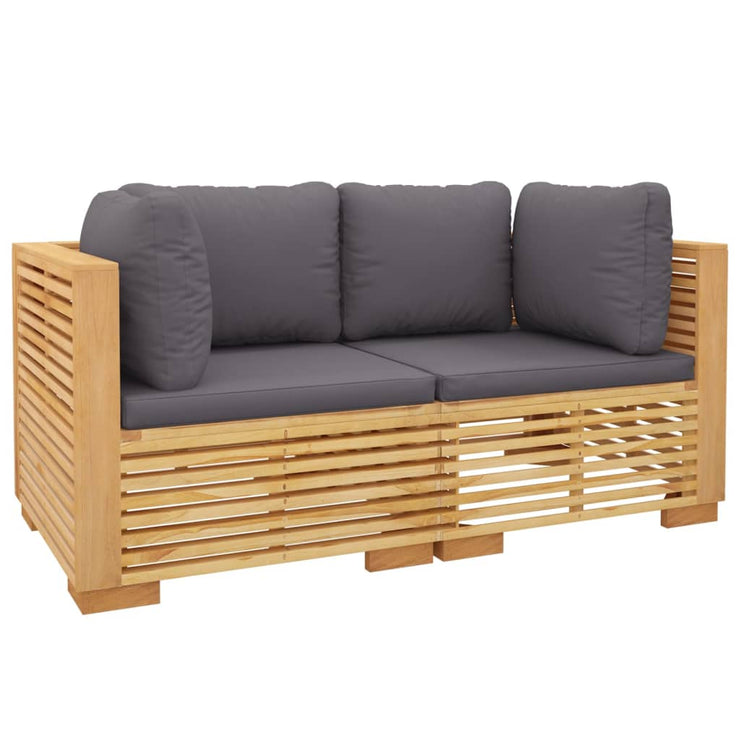 Patio Corner Sofas with Cushions 2 pcs Solid Wood Teak