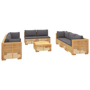 9 Piece Patio Lounge Set with Cushions Solid Wood Teak