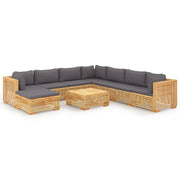 9 Piece Patio Lounge Set with Cushions Solid Wood Teak