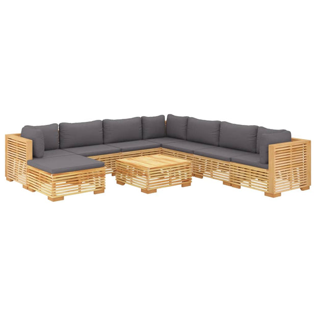 9 Piece Patio Lounge Set with Cushions Solid Wood Teak