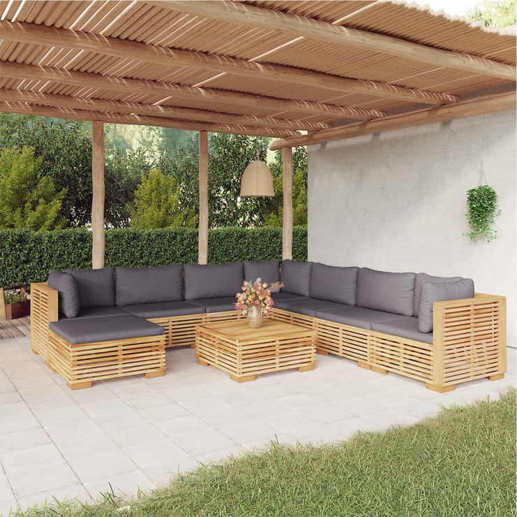 9 Piece Patio Lounge Set with Cushions Solid Wood Teak