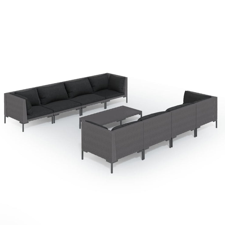 9 Piece Patio Lounge Set with Cushions Poly Rattan Dark Gray