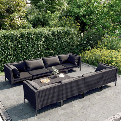 9 Piece Patio Lounge Set with Cushions Poly Rattan Dark Gray