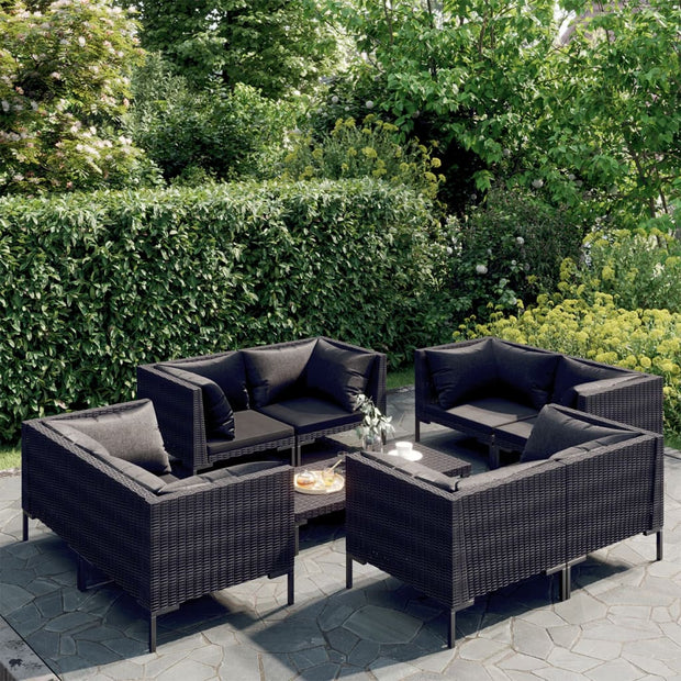 9 Piece Patio Lounge Set with Cushions Poly Rattan Dark Gray